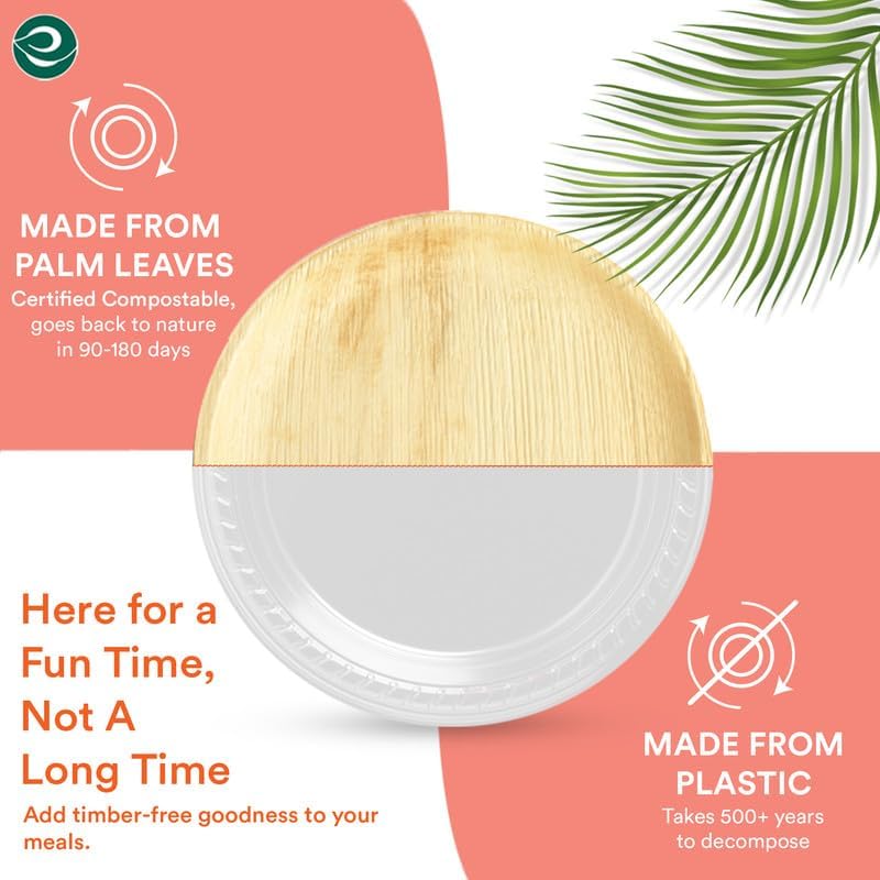 ECO SOUL Compostable 6 Inch Small Palm Leaf Round Plates (50 Count) Like Bamboo Plates|Biodegradable|Eco-Friendly, Microwave & Oven Safe
