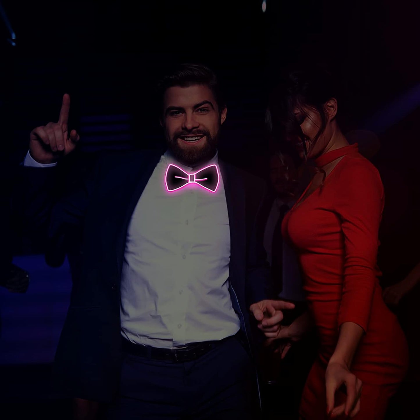 Ainiv Light Up Neckties Bowties Suspenders LED Party Supplies Glow in the Dark Adjustable for Women and Men Parties