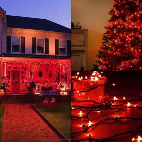Connectable 240LED 88Ft 13Modes Christmas String Lights Indoor Outdoor | Extendable Green Wire Red Christmas Tree Lights with Timer | Twinkle Fairy Light Plug in for Xmas Tree Garden Decor(Red)
