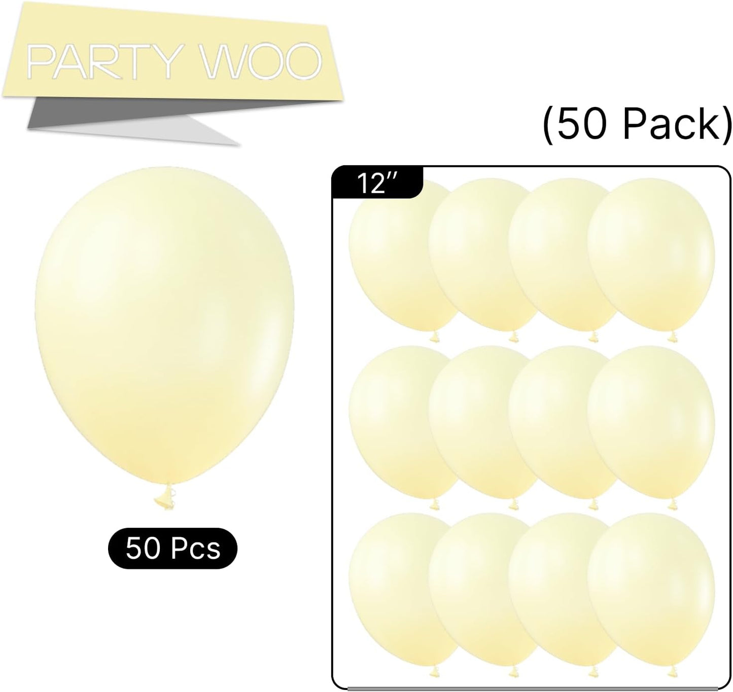 PartyWoo Pastel Yellow Balloons 50 pcs 12 Inch Light Pale Yellow Balloons for Graduation Baby Shower Gender Reveal Easter Little Cutie Birthday Party Decorations Yellow-Q07
