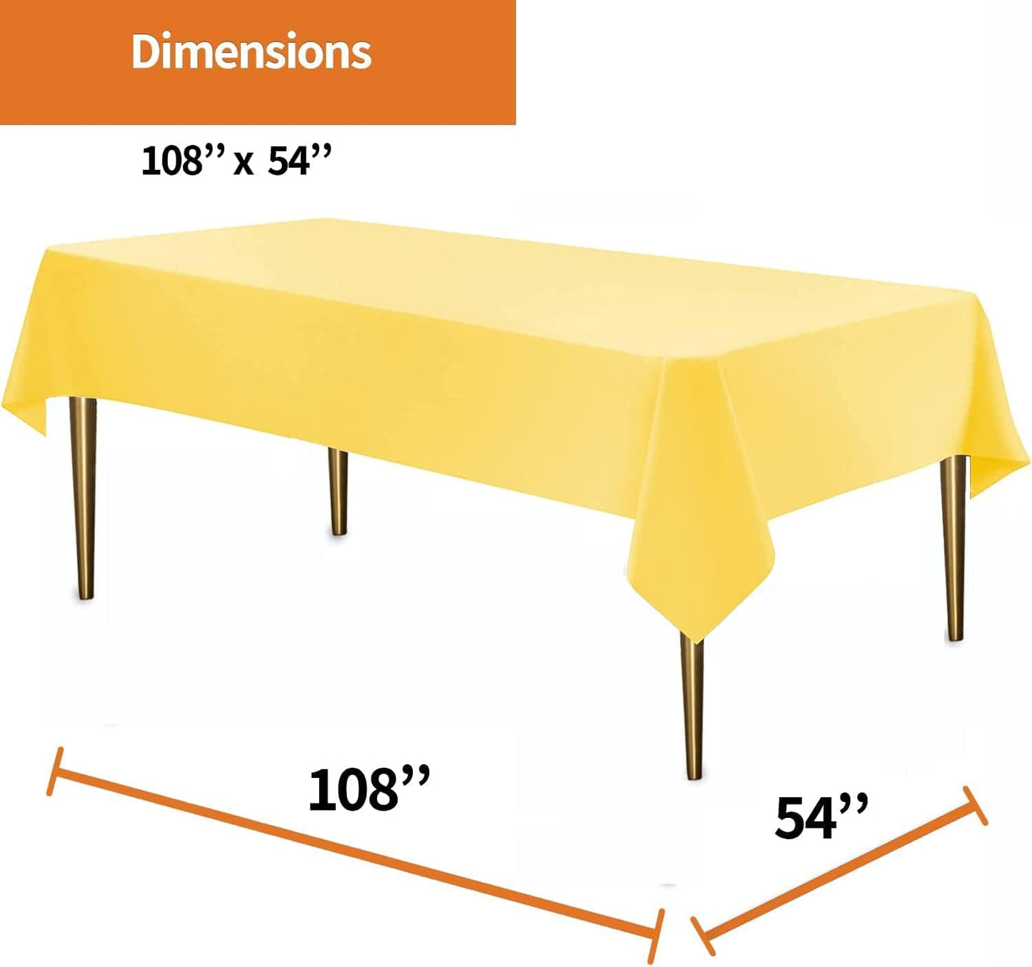 Yellow Disposable Plastic Tablecloth for Rectangle Tables (48 Pack) Premium Decorative Table Cloths for Parties, Events & Weddings, Indoors & Outdoors, 54 x 108 inches