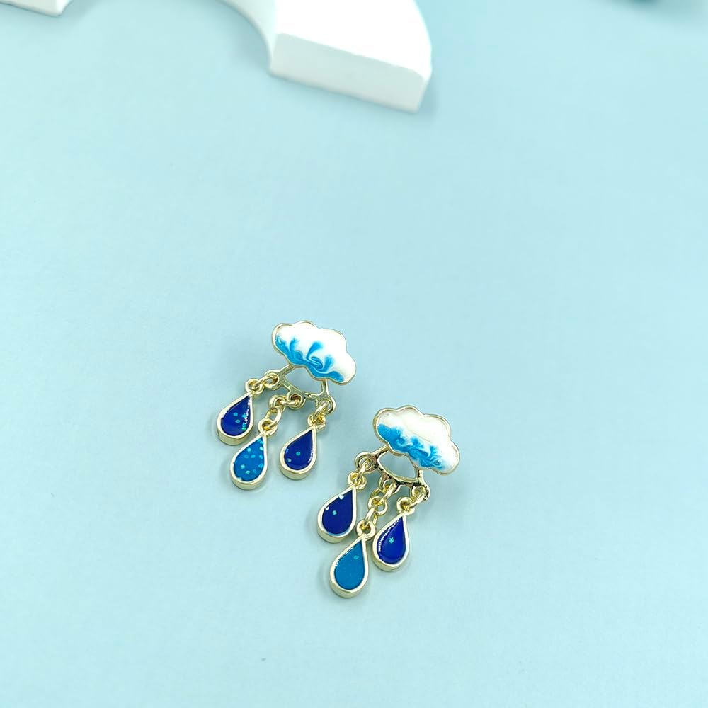 Fun Raindrop Cloud Earrings for Women Blue Rain Cloud Earrings Teardrop Tassel Dangle Earrings Interesting Weather Jewelry