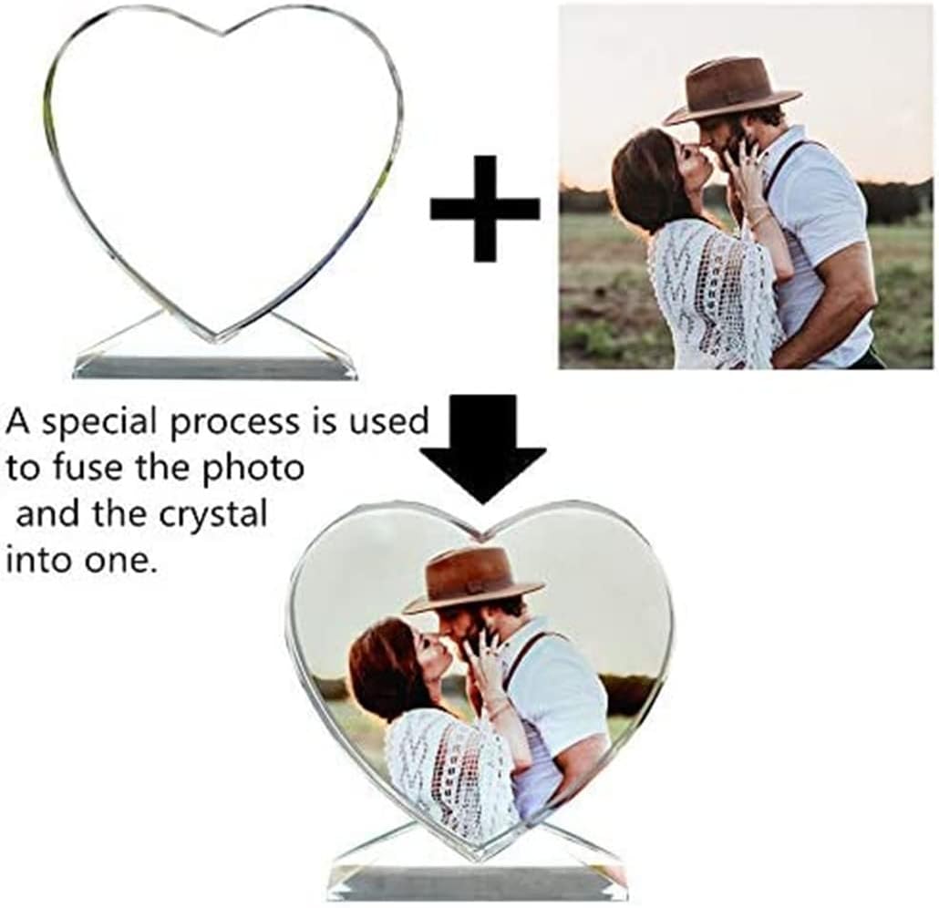 FANF&YKPY Personalized Crystal Custom Color Pictures - Heart-shaped Crystal Photo Frame, Birthdays, gift for her, Wedding Gifts, for Girlfriends, Husbands,Wife,Friends,Parents