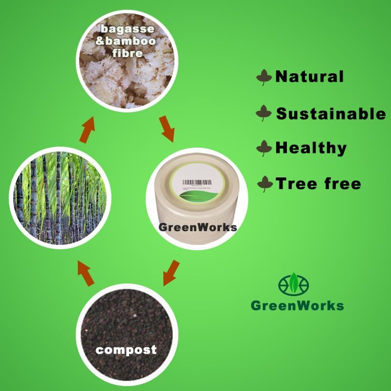 GreenWorks 100 Count 6“ Small Compostable Dessert Plates, Heavy-duty Unbleached Biodegradable Bagasse and Bamboo fiber Paper Plates