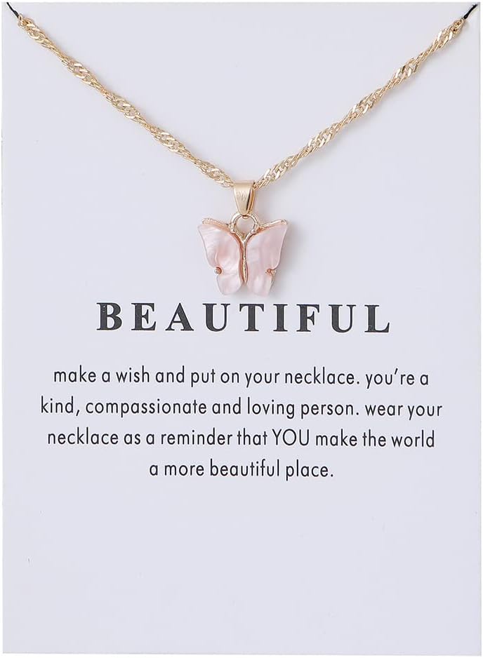 9 pcs Colorful Butterfly Pendant Necklace for Women Bohemian Acrylic Adjustable Retro Card Clavicle Chain Insect Animal Necklace Friend Friendship Party Jewelry Gift