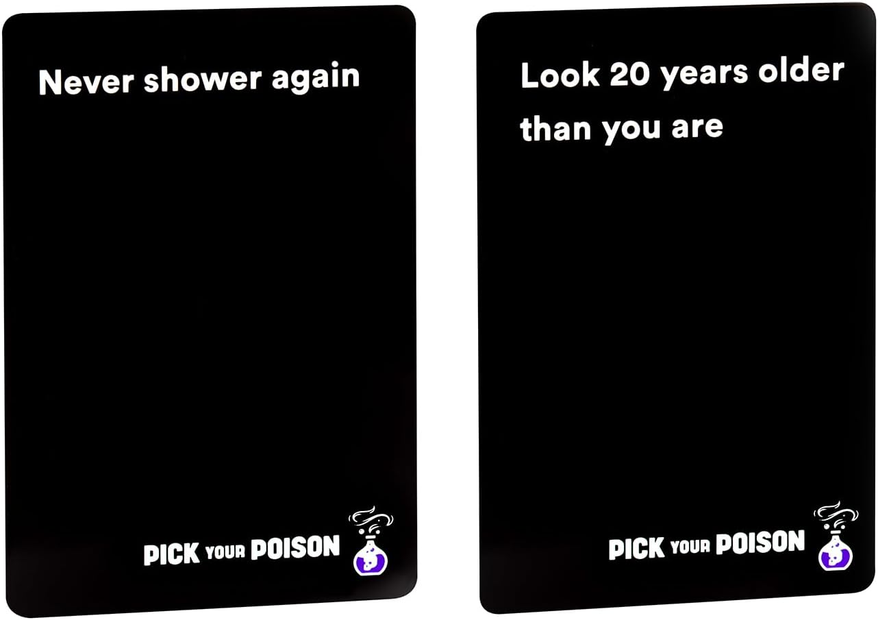 Pick Your Poison Party Game + Family Expansion Set - The “What Would You Rather Do?” Card Game for White Elephant Parties, Stocking Stuffers + Board Games Night with Friends