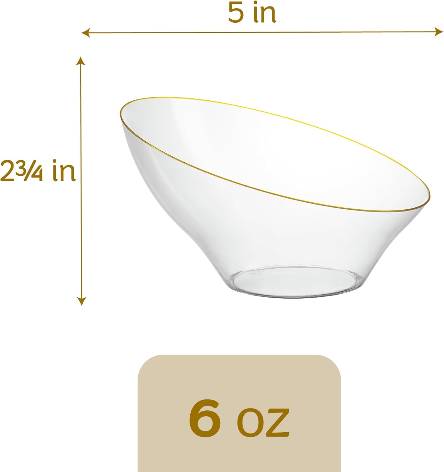 PLASTICPRO Angled Plastic Bowls Disposable Small Plastic Clear Serving Bowls with Gold Rim for Party for Appetizer Salads Pack of 8