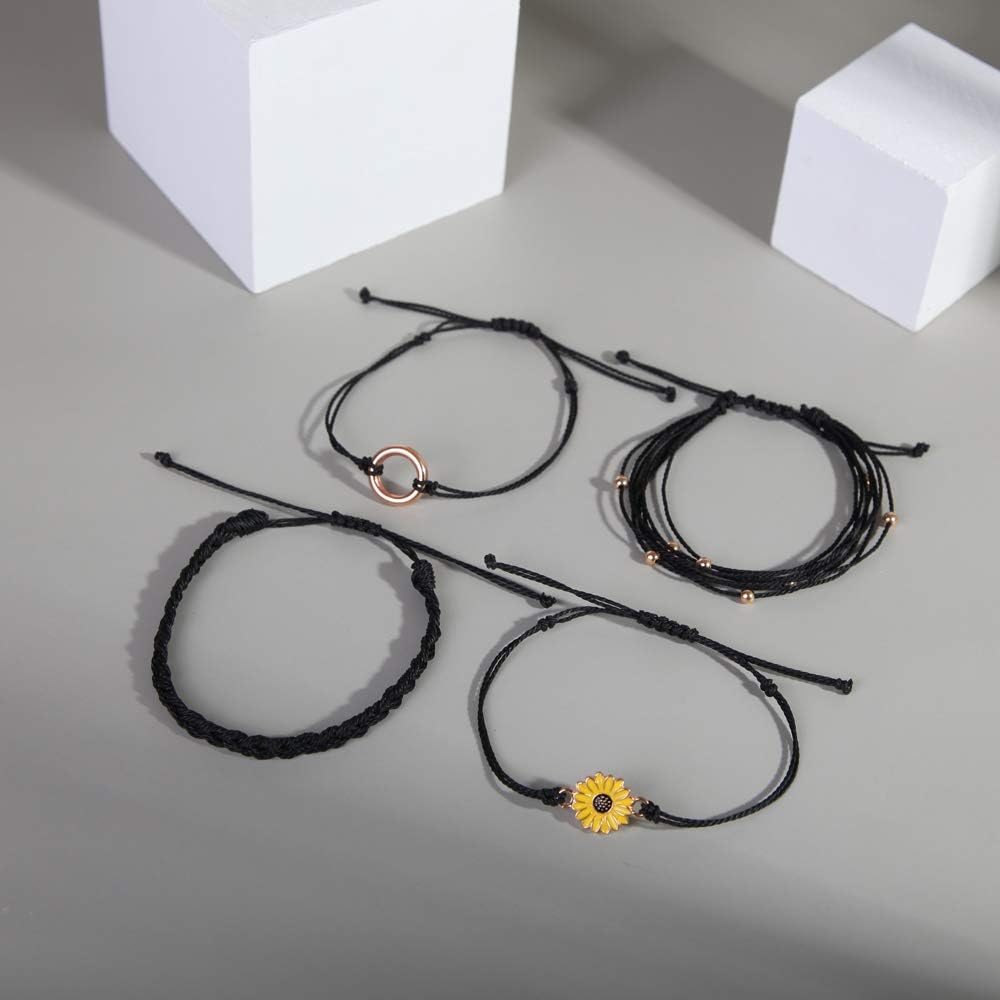 FANCY SHINY Sunflower String Bracelet Boho Braided Rope Wrap Bracelets Cute Summer Beach Surfer Jewelry for Women Christmas Gifts