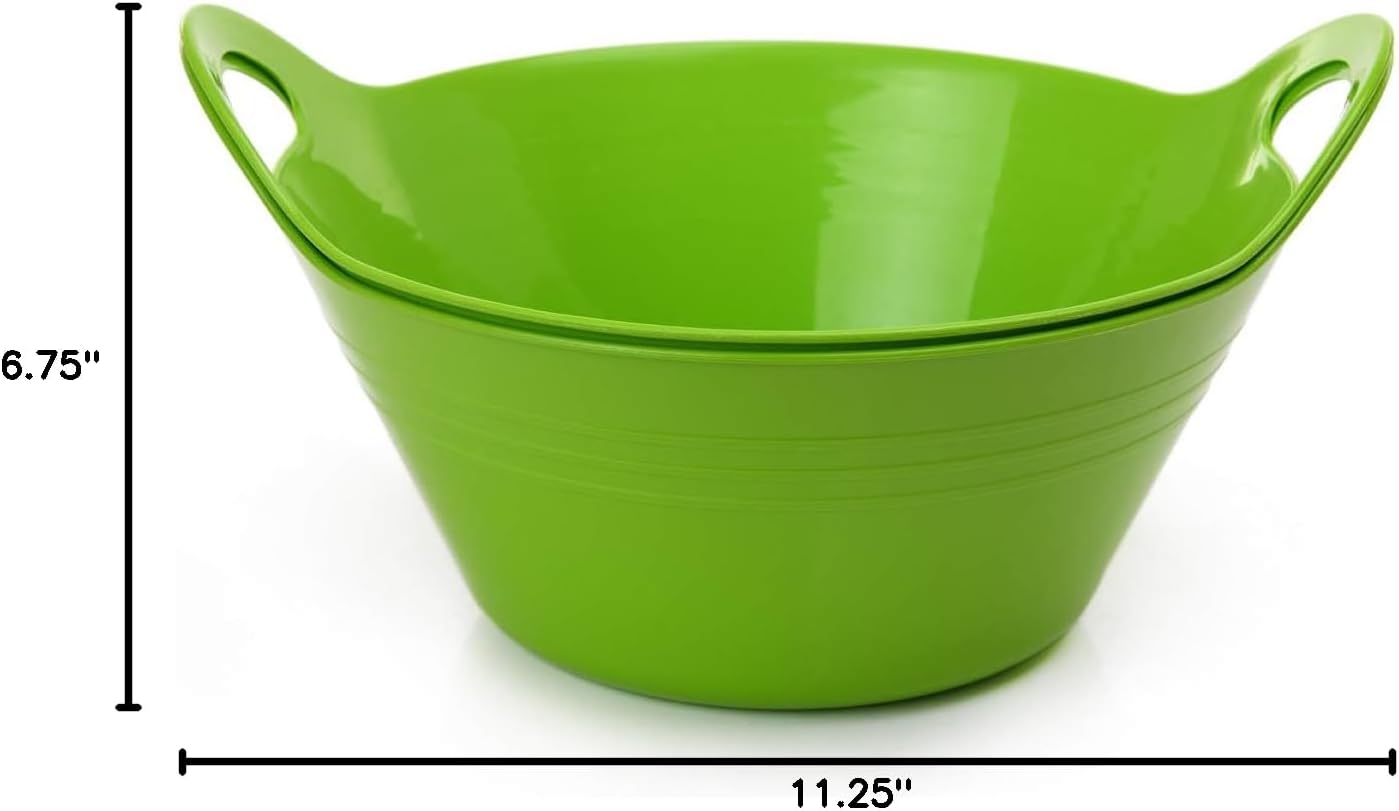 Mintra Home Plastic Bowls with Handles (4.5L Large 2pk, Green)