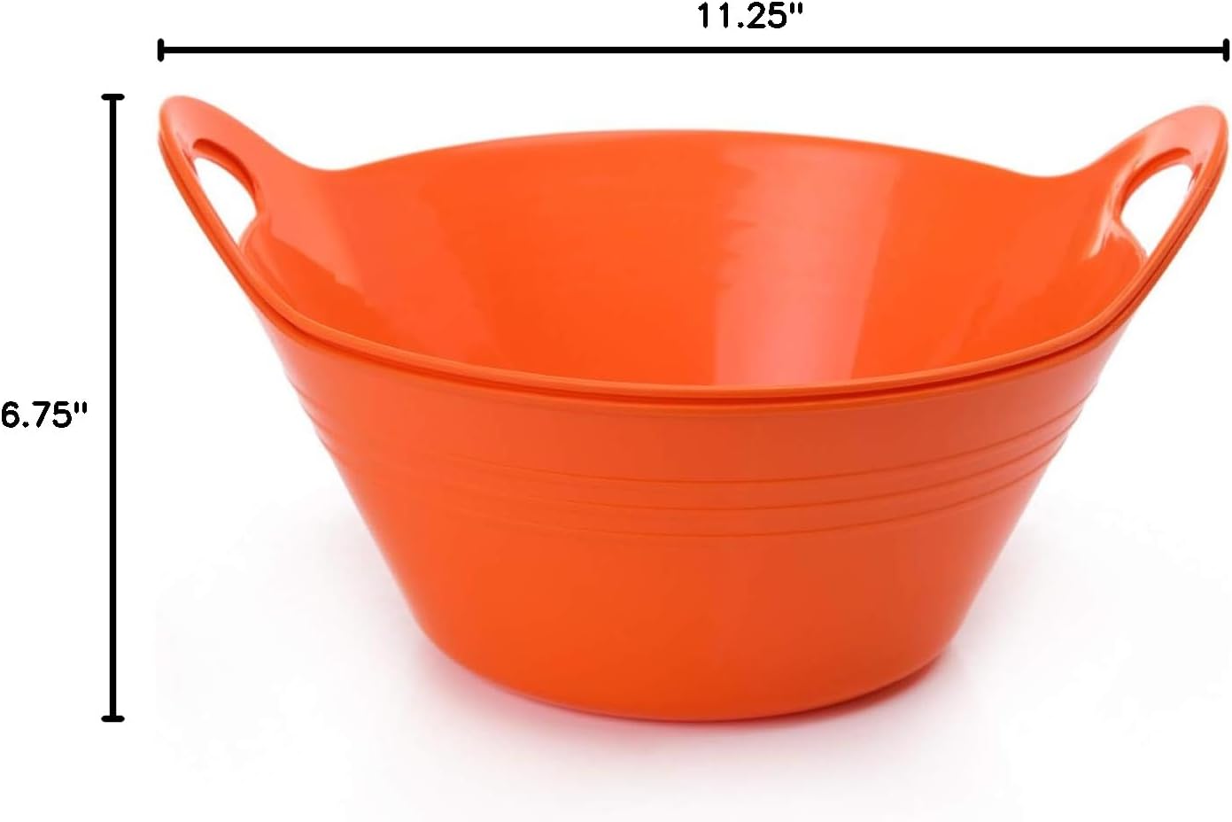 Mintra Home Plastic Bowls with Handles (1.8L Medium 2pk, Orange)