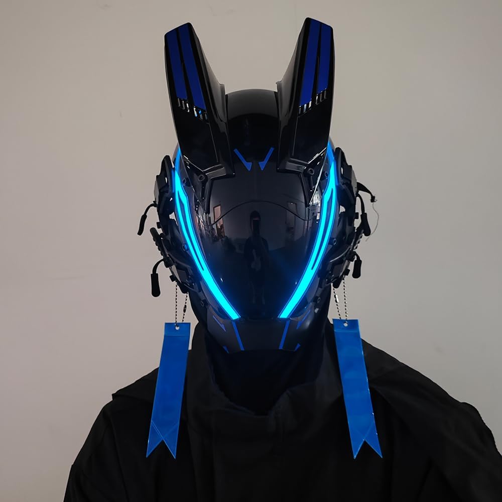 KYEDAY Punk Mask for Men,LED Mask for Women,Futuristic Punk Techwear, Cosplay Halloween Fit Party Music Festival Accessories