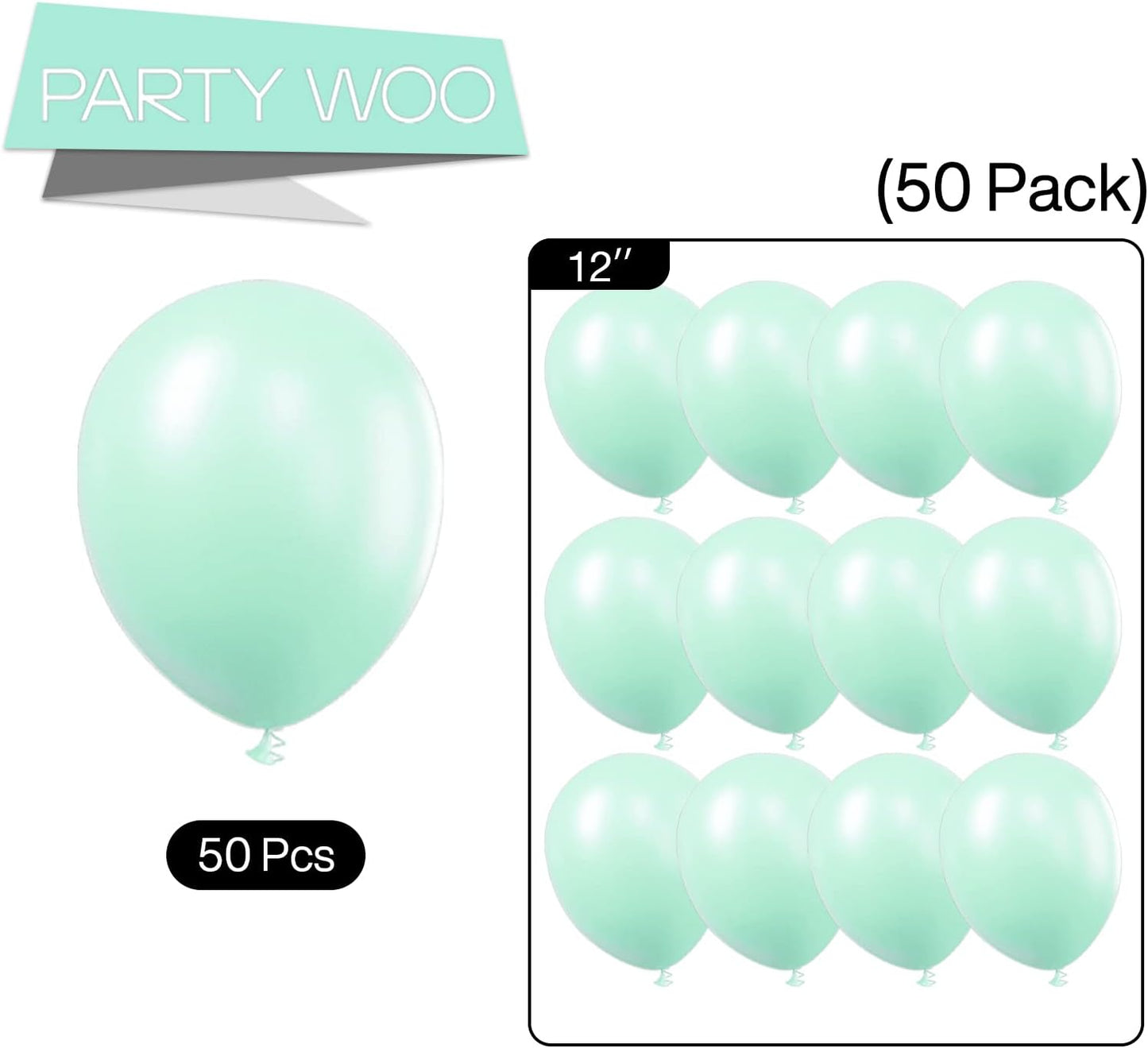 PartyWoo Teal Balloons 50 pcs 12 Inch Pastel Teal Turquoise Peppermint Mint Balloons for Graduation Gender Reveal Baby Shower Wedding Anniversary Birthday Party Decorations Mint-Q03