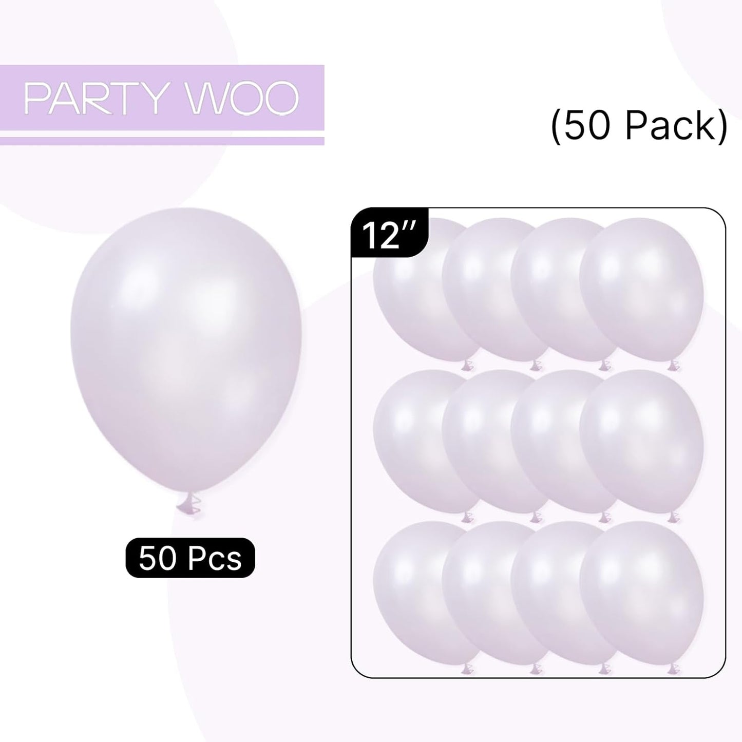 PartyWoo 50pcs Pearl Light Purple Balloons, 12inch, Latex, for Balloon Garland, Birthday, Wedding Decorations