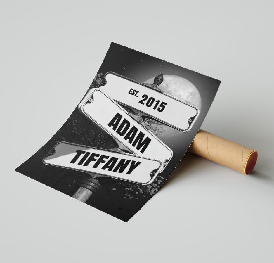 Personalized Full Moon At Night Vintage Street Sign Poster Canvas, Wedding Gifts For Couple, Engagement Gift For Couple, Wedding Gift For Friend, Personalized Name Sign