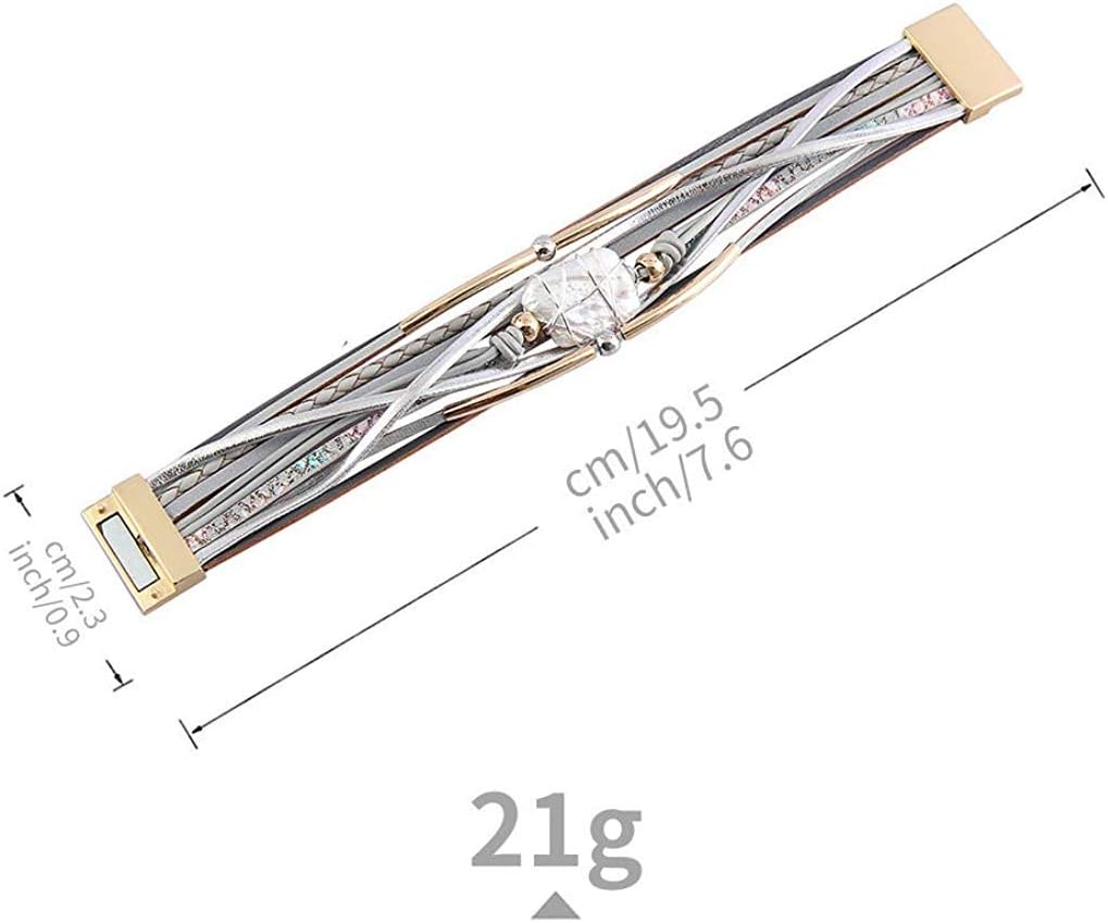 Fesciory Leather Wrap Bracelets for Women, Boho Leopard Multi-Layer Crystal Beads Cuff Bracelet Jewelry