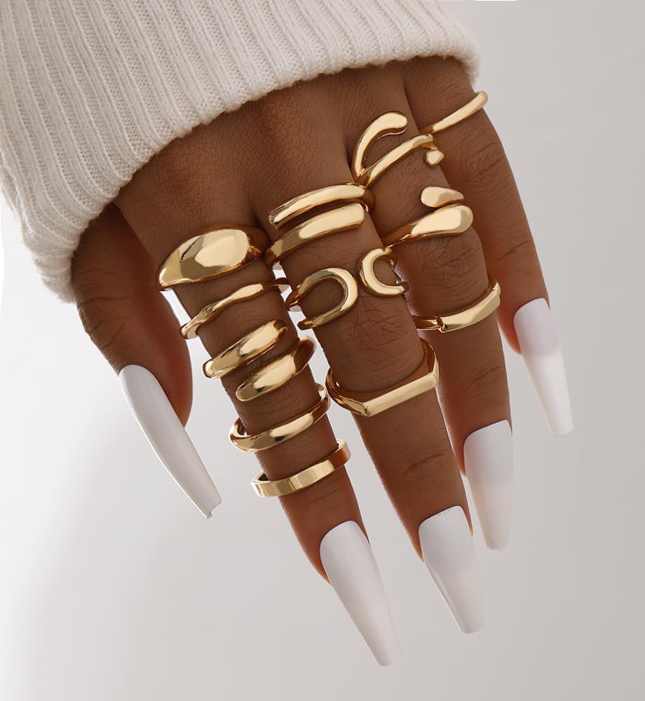 iF YOU 25 Pcs Gold Knuckle Ring Set for Women, Chunky Stackable Finger Midi Rings, Silver Simple Stacking Cute Rings Pack Trendy Stuff Jewelry Gift