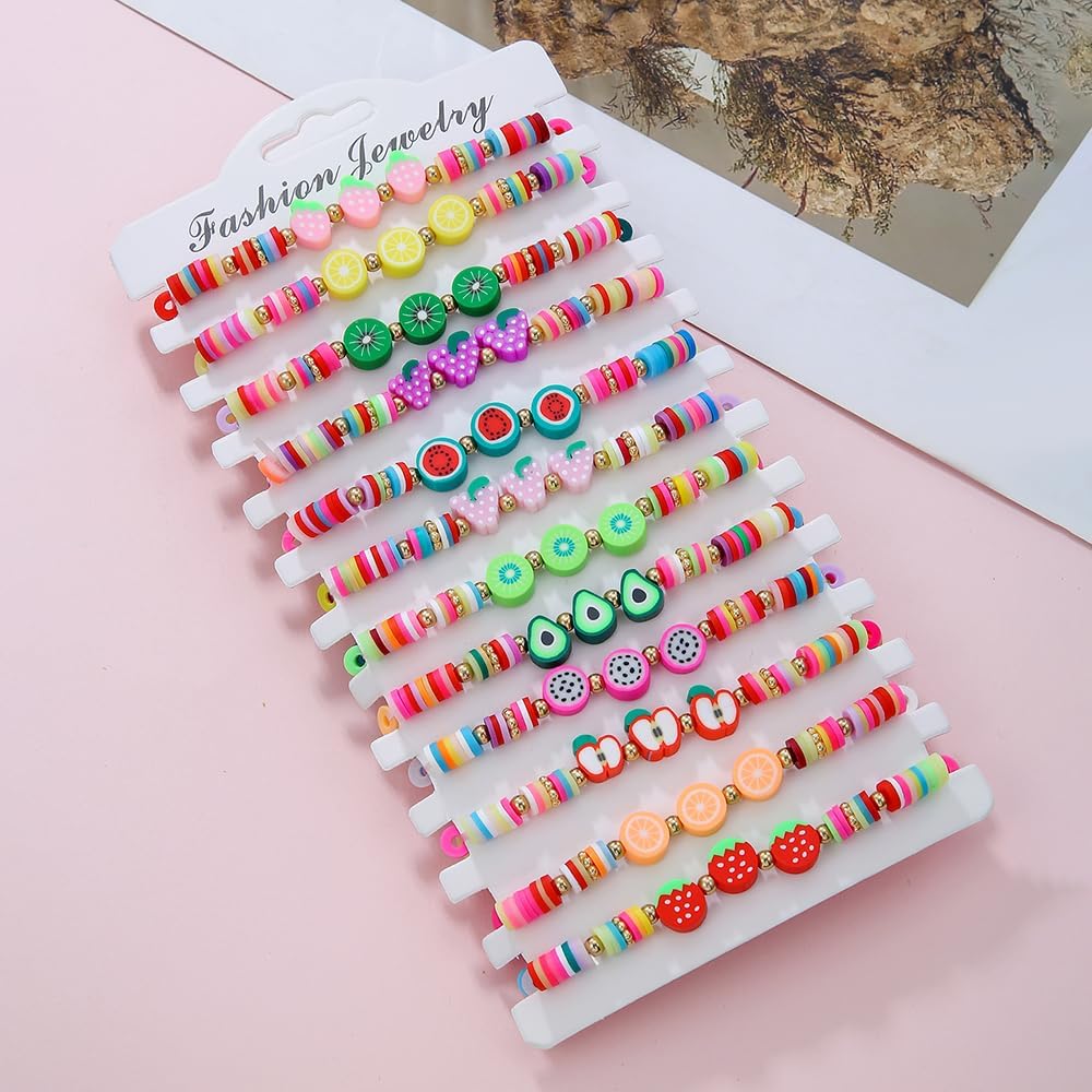Friendship Bracelets Boho Stackable Bracelets for Women Surfer Heishi Clay Bead Bracelets Stretch Preppy Bracelets Colorful Boho Bracelets for Women