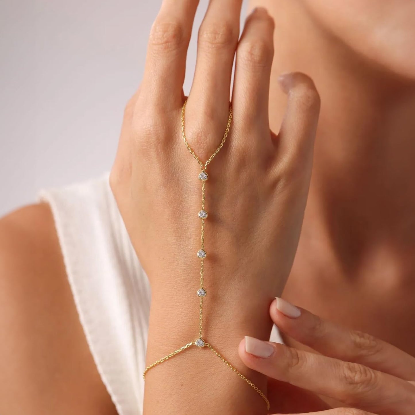 Listine Hand Chain Bracelet 14K Gold Plated Ring Bracelet Hand Chain Trendy Stuff for Women Dainty Hand Bracelets with Finger Ring Hand Jewelry for Women