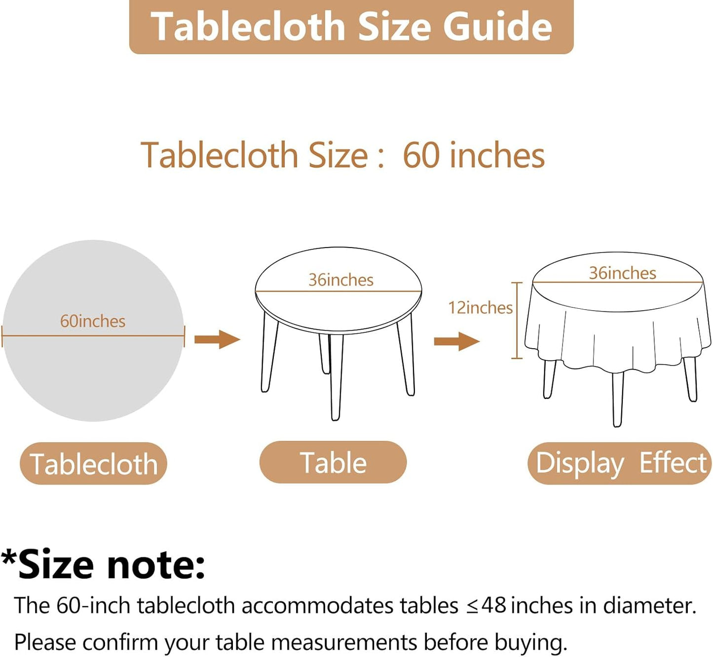 Fabric 60 Inch Round Table Cloth, Faux Linen Textured Water Resistant & Wipeable Circle Tablecloth, Anti-Scratch for Dinning Kitchen Party, Beige