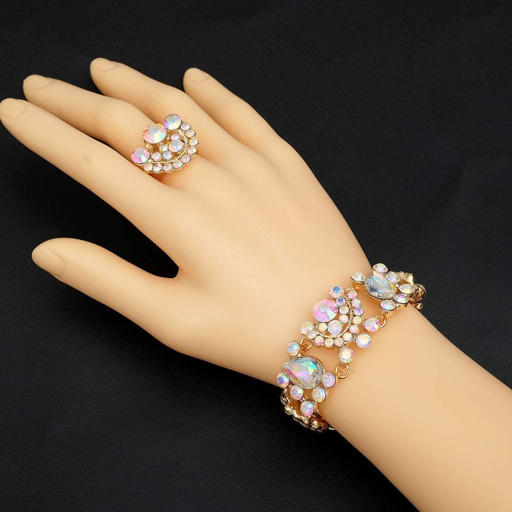 CSY Elegant Crystal Necklace Earrings Bracelet Ring Bridal Wedding Party Costume Jewelry Sets for Brides Women