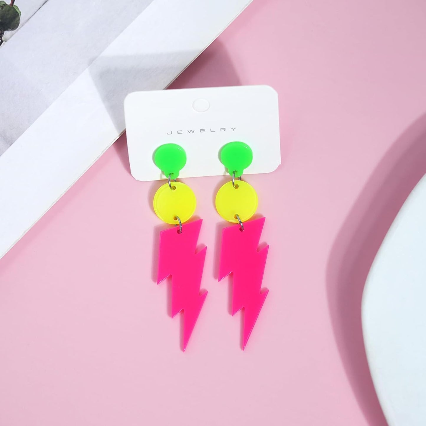 80s Neon Earrings for Women Acrylic Lightning Bolt Drop Earrings Retro 80s 90s Glow Party Accessories Neon Jewelry for Halloween Costume Outfit