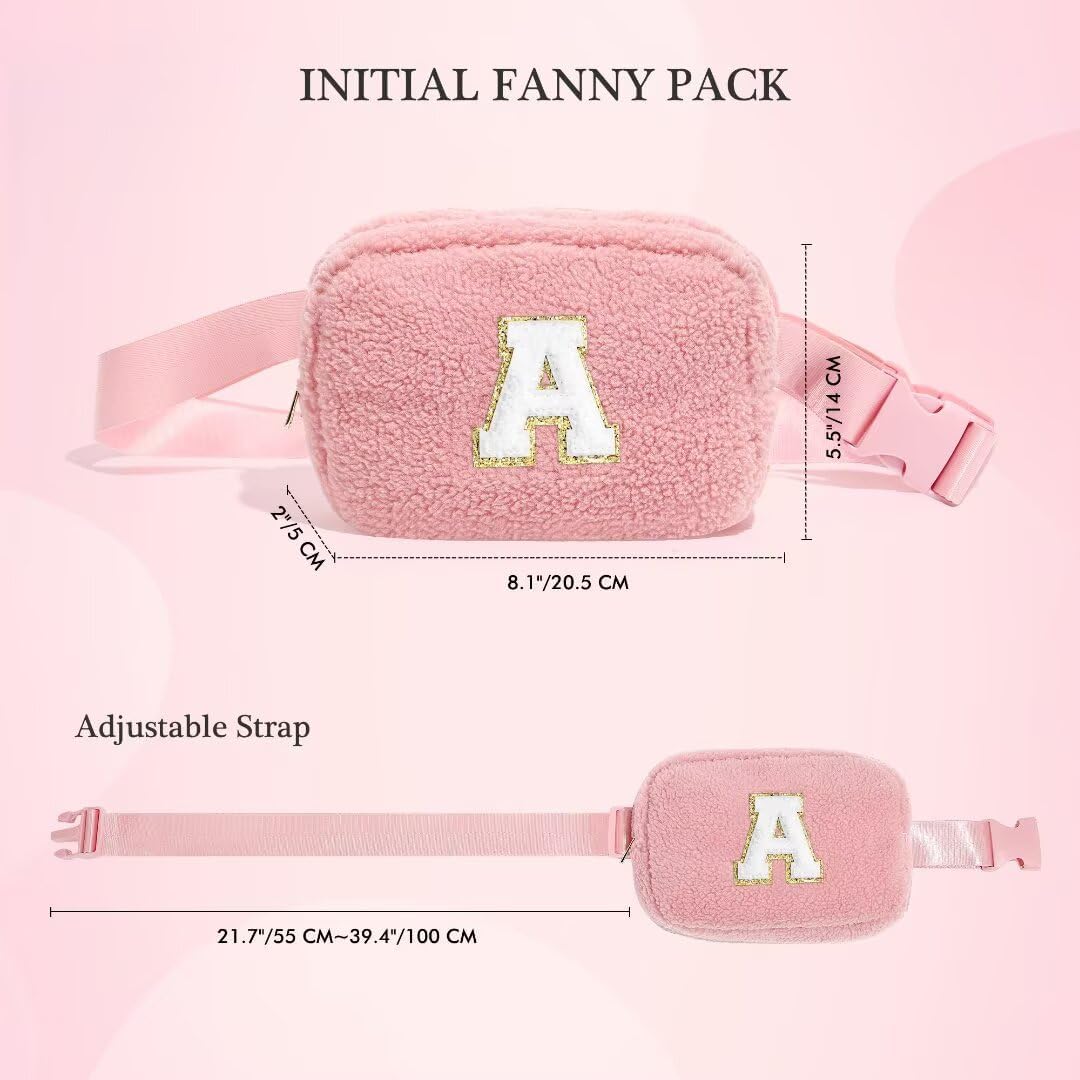 YOOLIFE Bridesmaid Gifts - Bridesmaid Proposal Gift Wedding Day, Bridal Shower Gifts, Maid of Honor Gifts, Bachelorette Party Decorations Favors, Fleece Belt Bag Initial Crossbody Bag, Pink Y