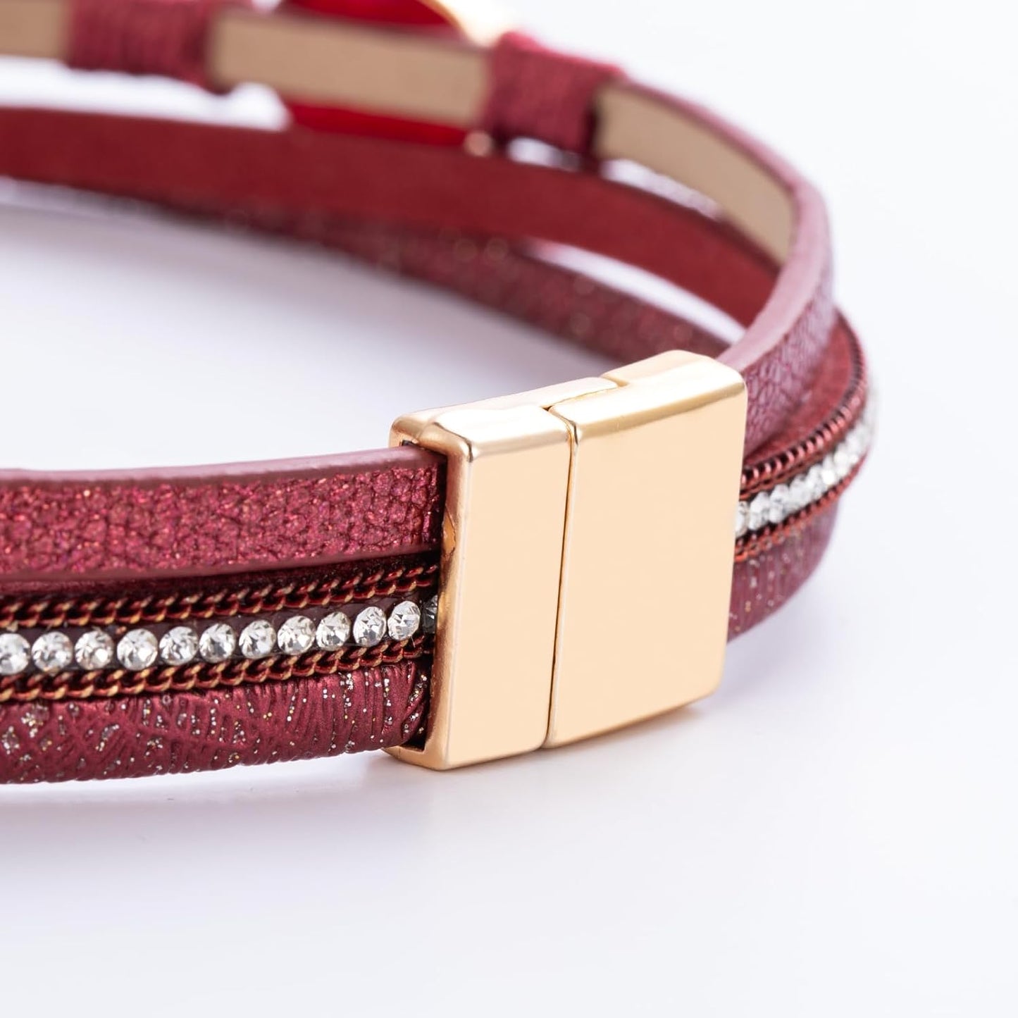 FANCY SHINY Leather Wrap Bracelet Boho Cuff Bangle Bracelets Crystal Bead Bracelet with Magnetic Clasp Jewelry Gifts for Women