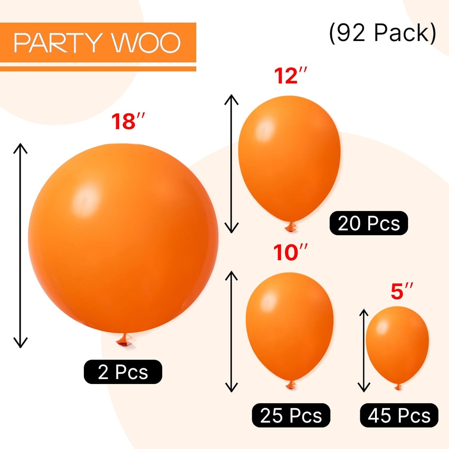 PartyWoo Orange Balloons 92pcs Different Sizes of 18 12 10 5 Inch Matte Fall Balloon Arch Kit Garland for Thanksgiving Halloween Little Cutie Baby Shower Birthday Party Decorations Orange-Y9