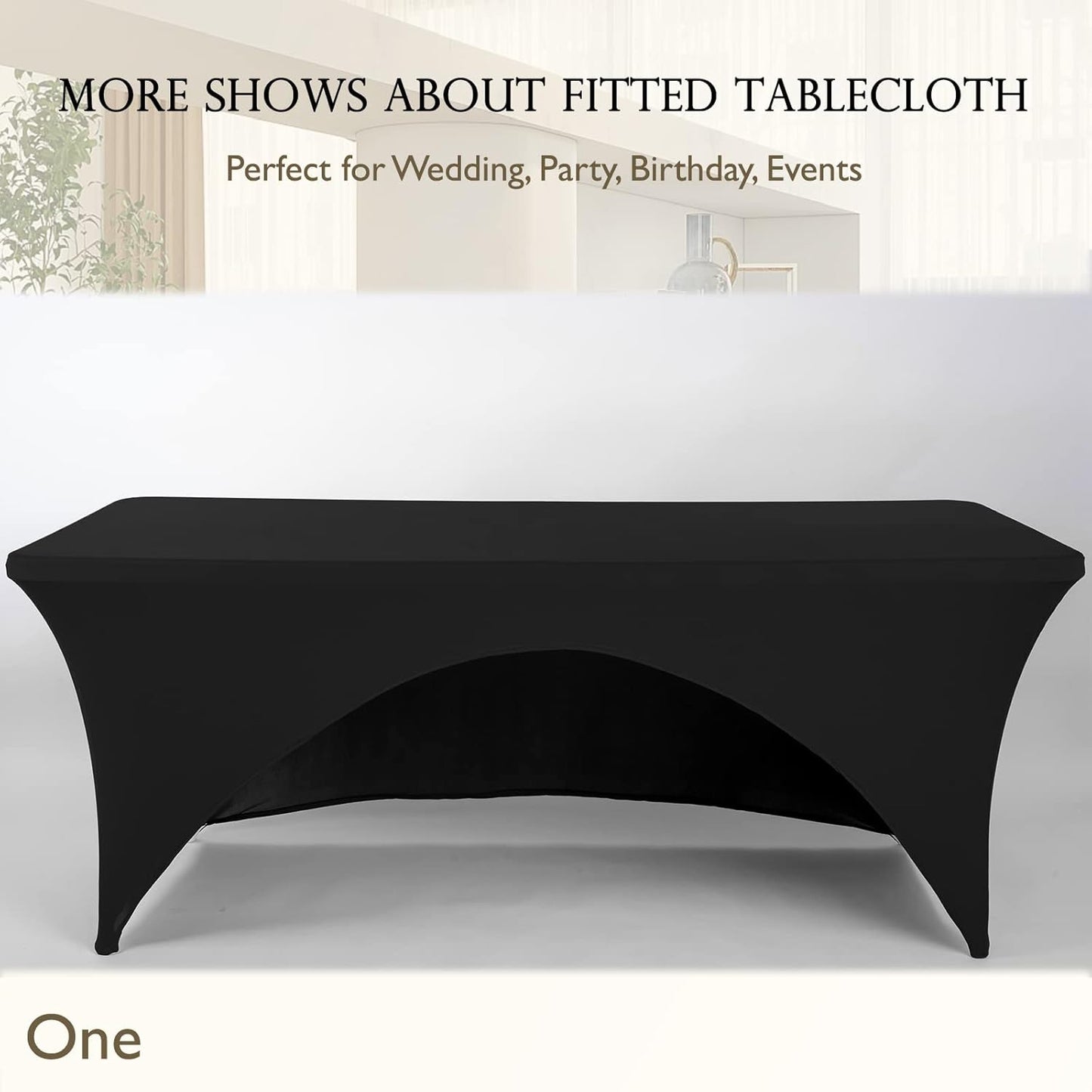 Spandex Table Cover 5 ft. Fitted Polyester Tablecloth Stretch Table Cover Table Topper Open Back - Black