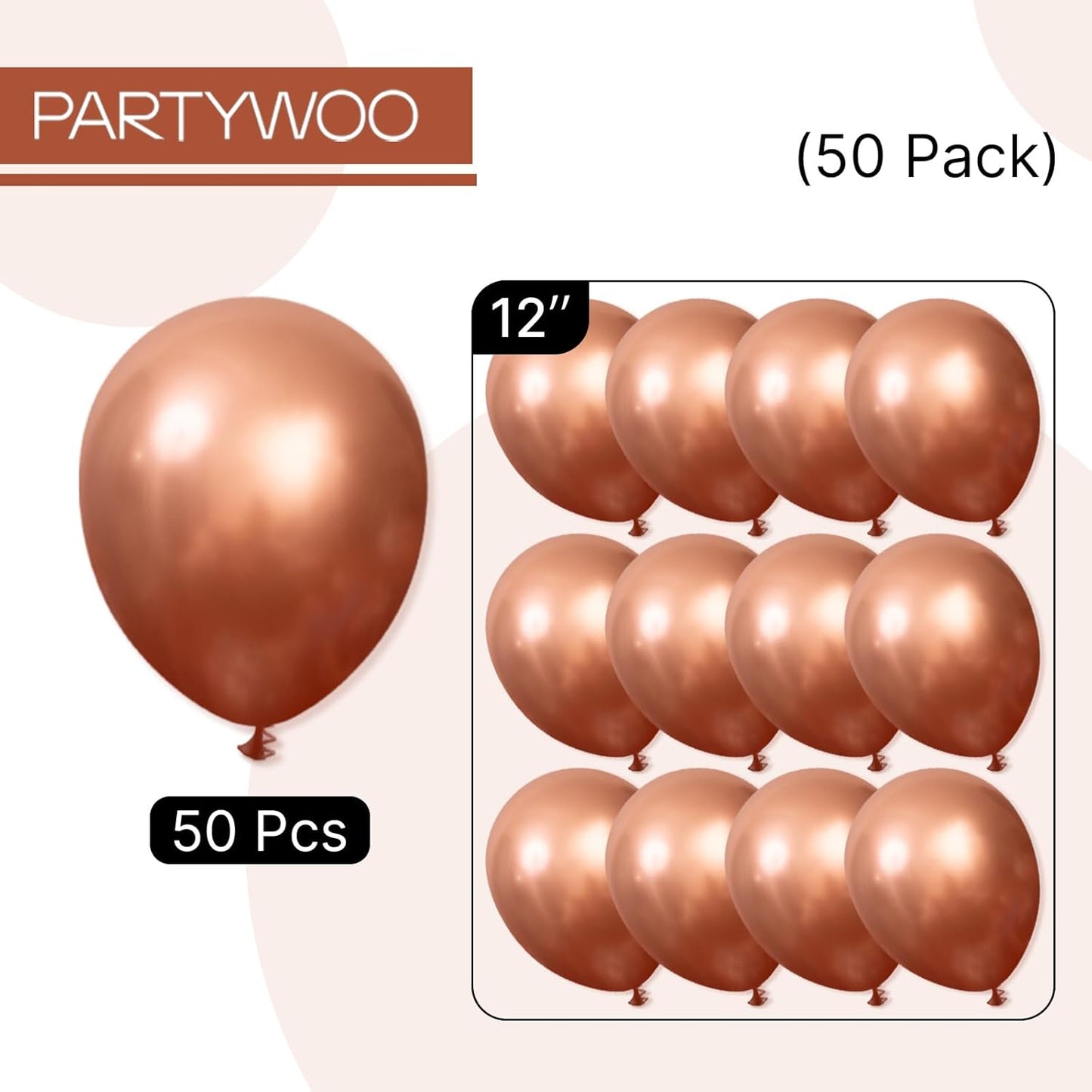 PartyWoo Metallic Copper Balloons 50 pcs 12 Inch Chrome Copper Fall Brown Balloons for Graduation Baby Shower Gender Reveal Engagement New Year Thanksgiving Birthday Party Decorations Copper-G115