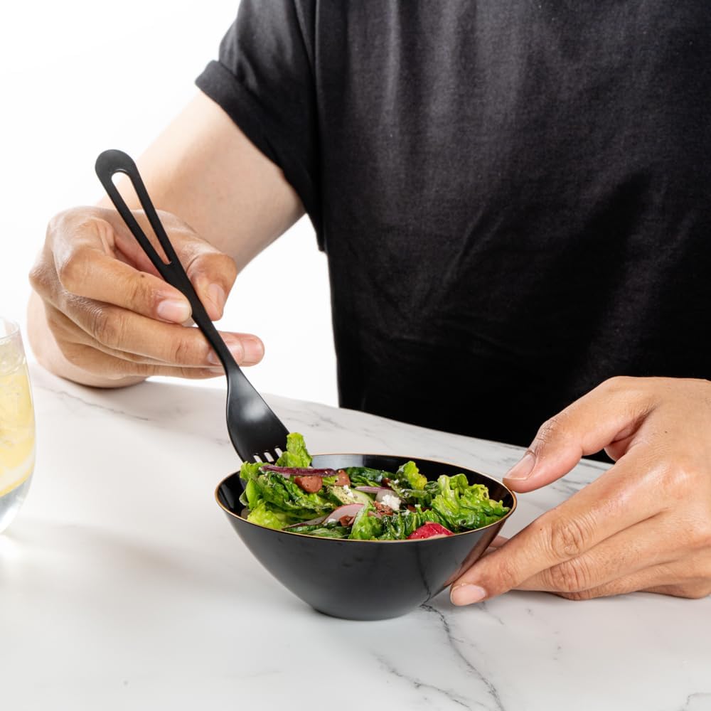Restaurantware-Moderna 6 Ounce Plastic Bowls, 20 Durable Disposable Salad Bowls - Gold-Rimmed, Heavy-Duty, Black Plastic Fancy Bowl, For Warm And Cold Foods, Ideal For Restaurants