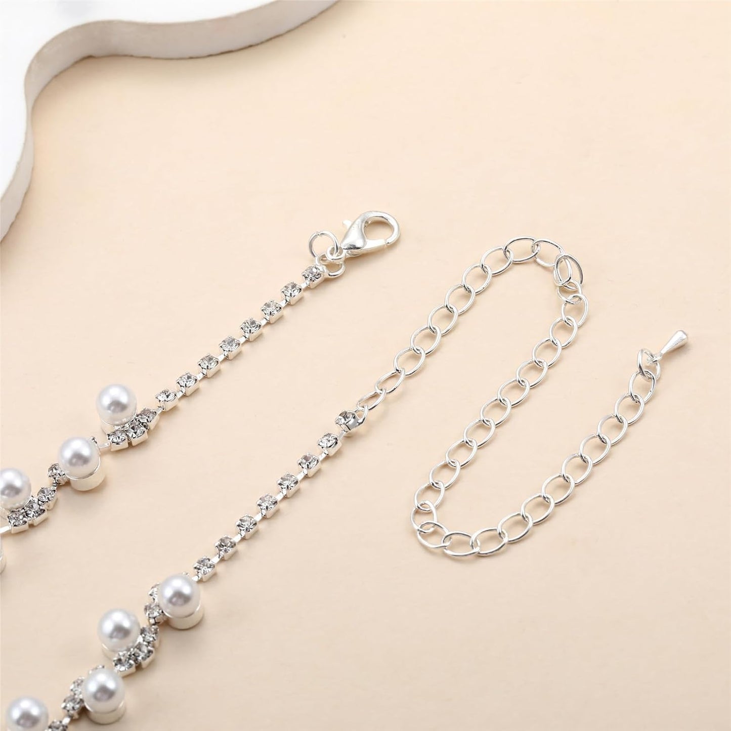 la luen Pearl Bride Wedding Jewelry Set Faux Pearls Crystal Rhinestone Necklace Earrings Bracelet Sets for Women Bridesmaid(3 PCS)