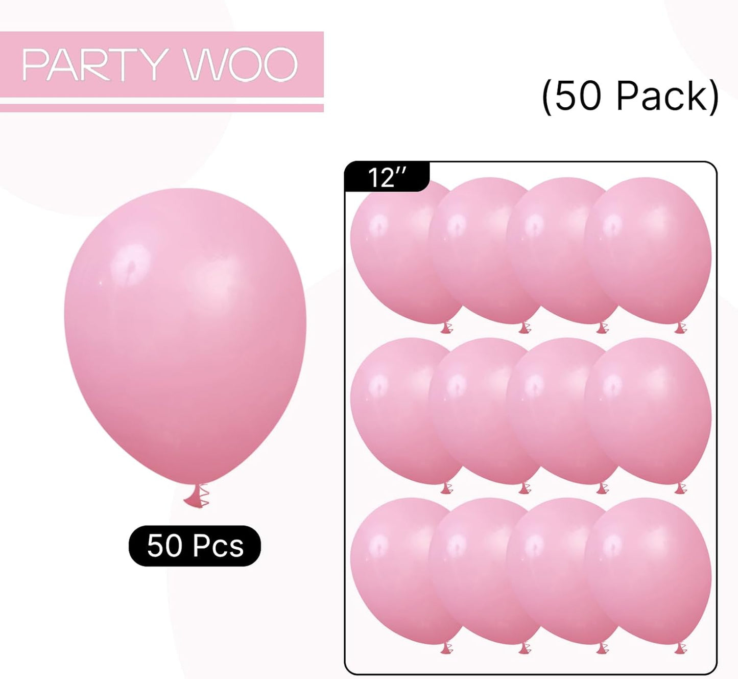 PartyWoo Cherry Pink Balloons 50 pcs 12 Inch Light Baby Pale Pink Latex Balloons for Baby Shower Gender Reveal Valentine's Day Engagement Wedding Princess Birthday Party Decorations Pink-Q09