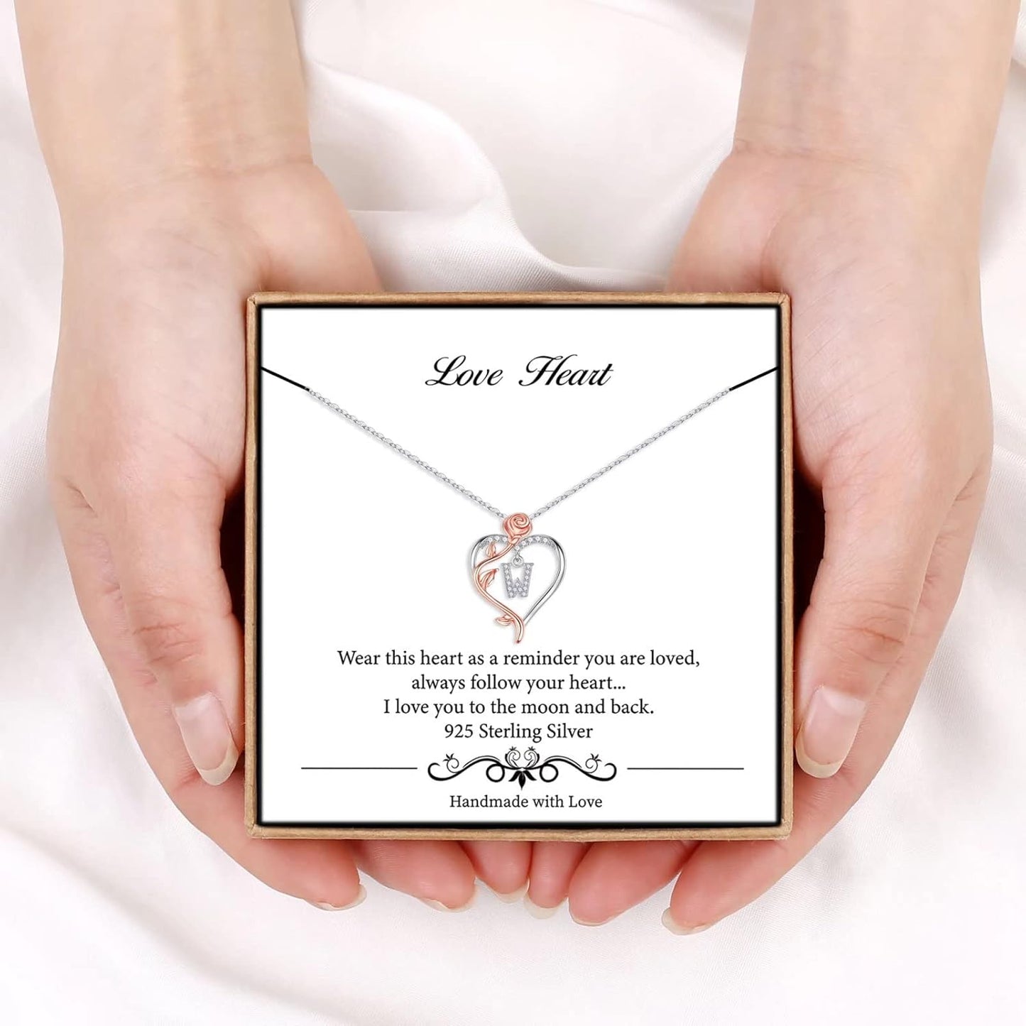 Iefil Christmas Gifts for Women Wife - 925 Sterling Silver Rose Heart Initial Necklace, Anniversary Birthday Gifts for Women, Jewelry Gift for Her Wife Girlfriend Mom Daughter