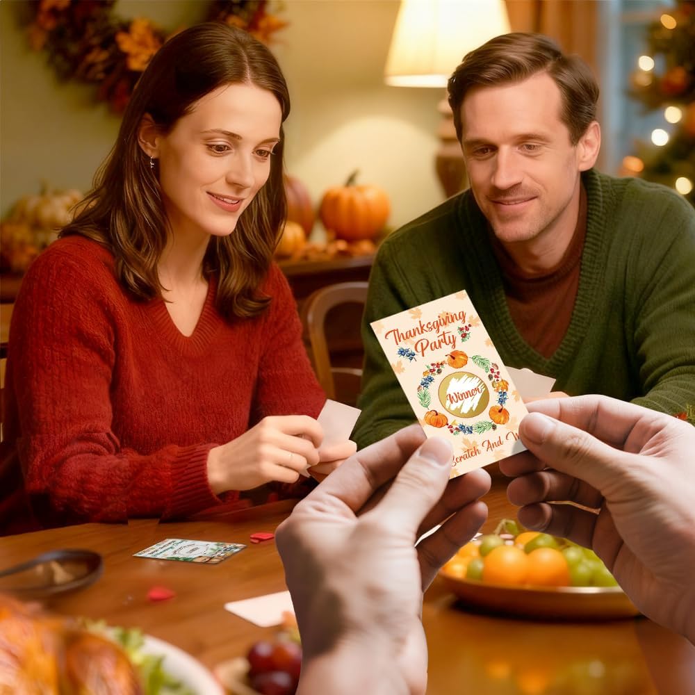 50 Pack Thanksgiving Party Patch Scratch Off Game, Funny Scratch Cards for Fall Games, Pumpkin Raffle Tickets for New Homeowner Birthday Games, Thank You Party Games