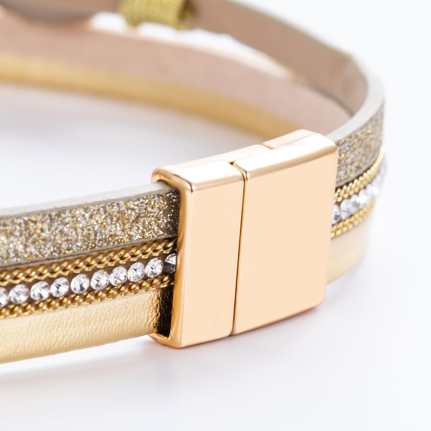 FANCY SHINY Leather Wrap Bracelet Boho Cuff Bangle Bracelets Crystal Bead Bracelet with Magnetic Clasp Jewelry Gifts for Women