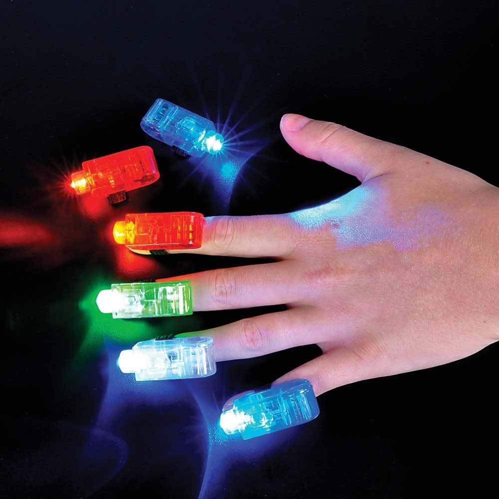 120 Packs Wholesale (480 Rings) FingerBeams LED Finger Ring Lights, 4 Color Flashlights Per Card, Stocking Stuffers, Rave, Night Club, Parties, Concerts, Safety at Night, Halloween
