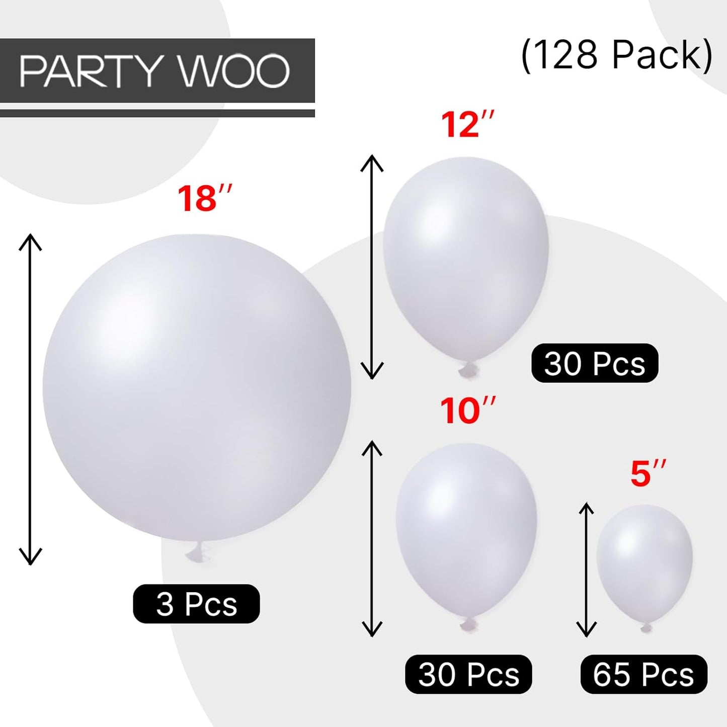 PartyWoo Pearl White Balloons 128 pcs Different Sizes Pack of 18 12 10 5 Inch White Latex Balloon Arch Kit Garland for Wedding Bridal Graduation Baby Shower Birthday Party Decorations White-Z30