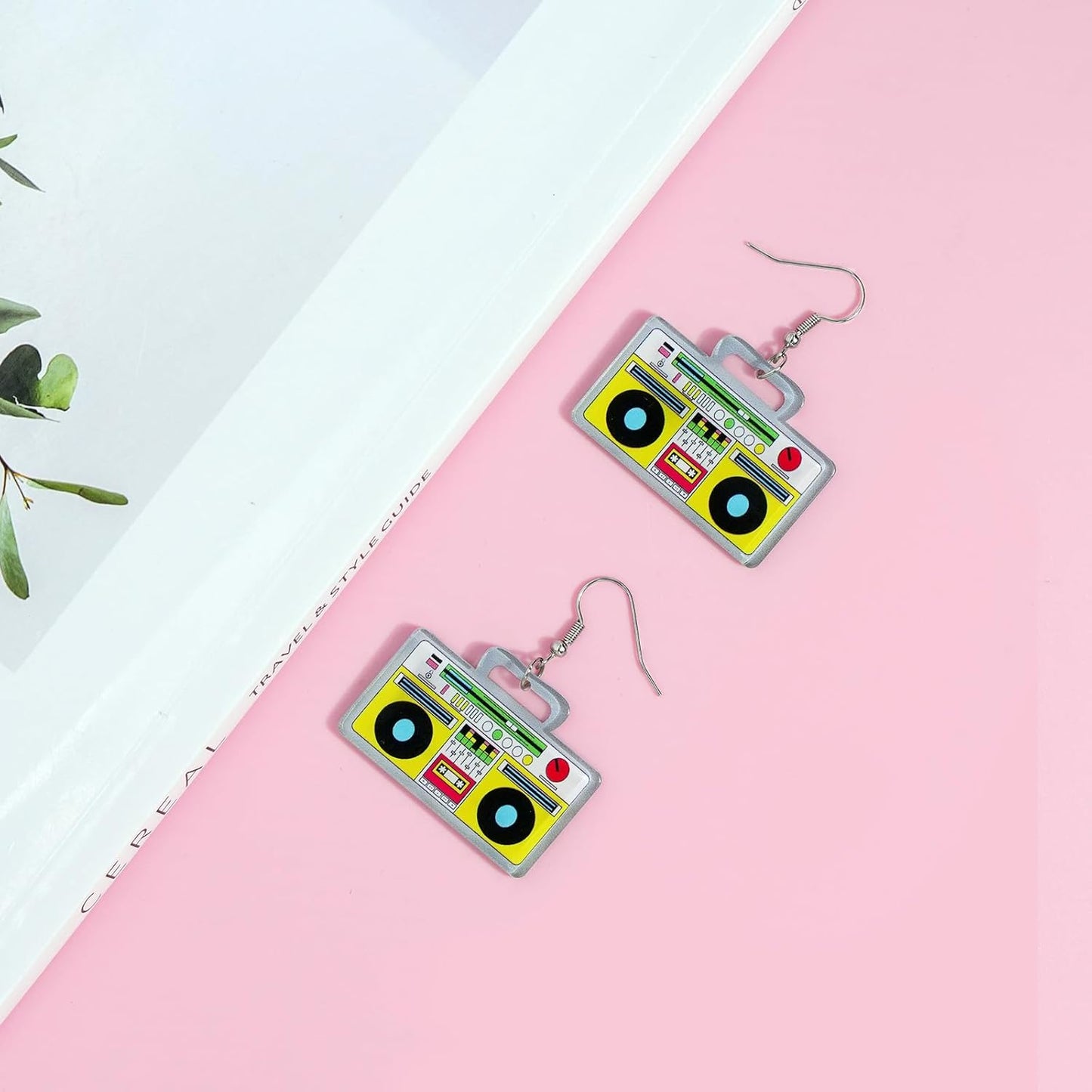 90s 80s Earrings for Women Retro Cassette Tape Earrings Acrylic Radio Tape Drop Dangle Earring for Halloween Cosplay Glow Party Music Festival Costume Accessories