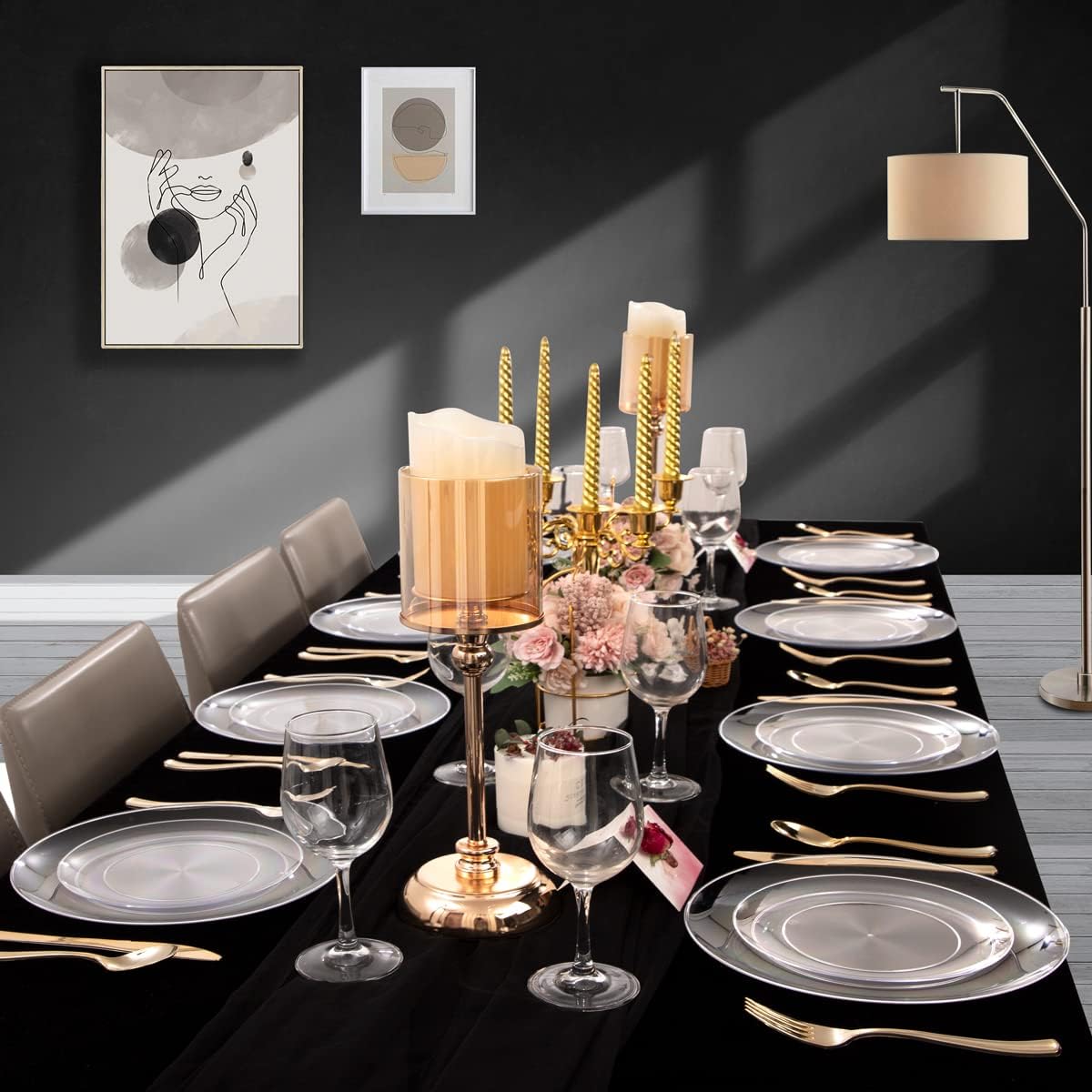 PULOTE 100Pieces Clear Plastic Plates - Premium Heavyweight Plastic Clear Plates Disposable for Wedding&Party Include 50 Clear Dinner Plates, 50 Clear Dessert/Salad Plates