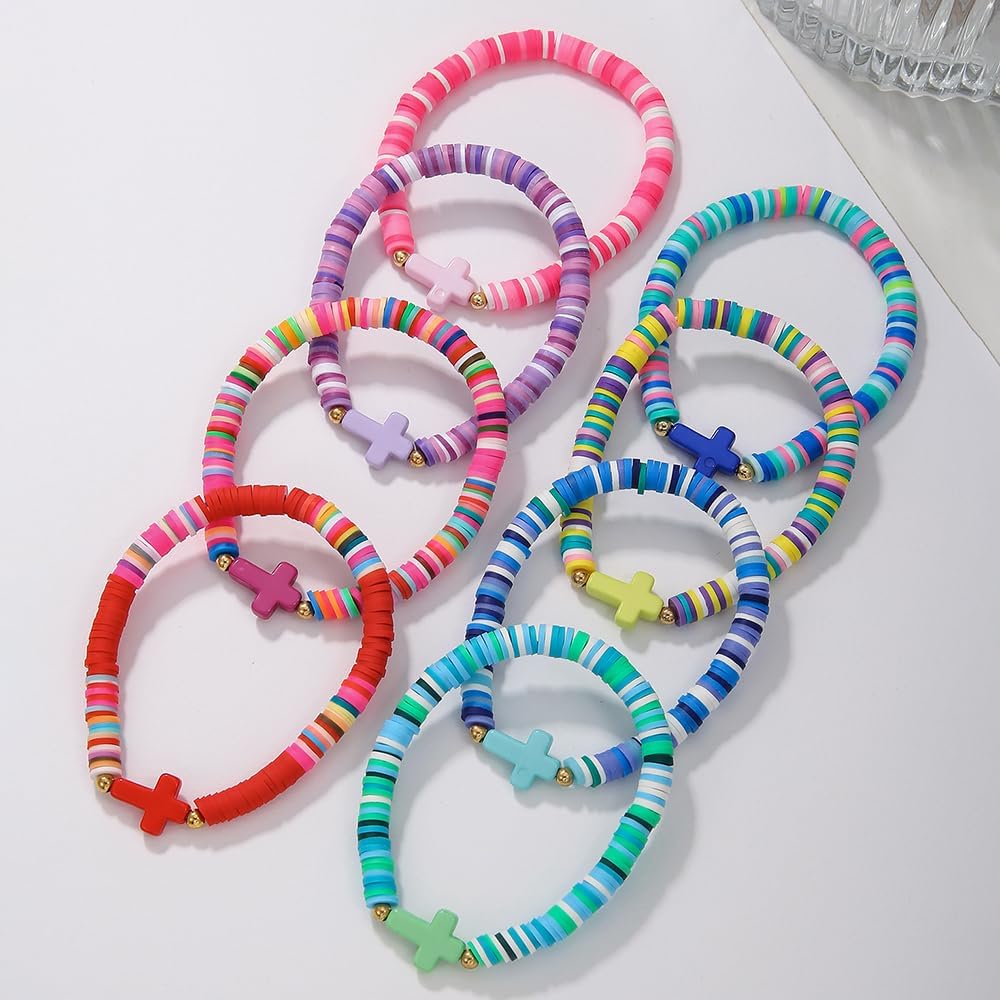 Friendship Bracelets Boho Stackable Bracelets for Women Surfer Heishi Clay Bead Bracelets Stretch Preppy Bracelets Colorful Boho Bracelets for Women