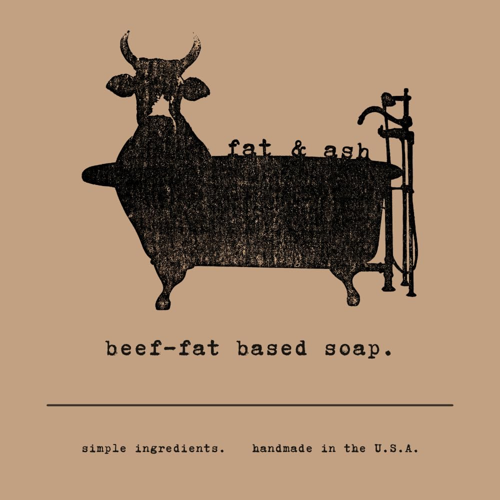 fat & ash Beef Tallow Soap Bar (1 Pack) - VERY SIMPLE INGREDIENTS - Organic and Moisturizing - Handmade in USA - Family Recipe - Long-Lasting, All-Natural, For Dry Skin