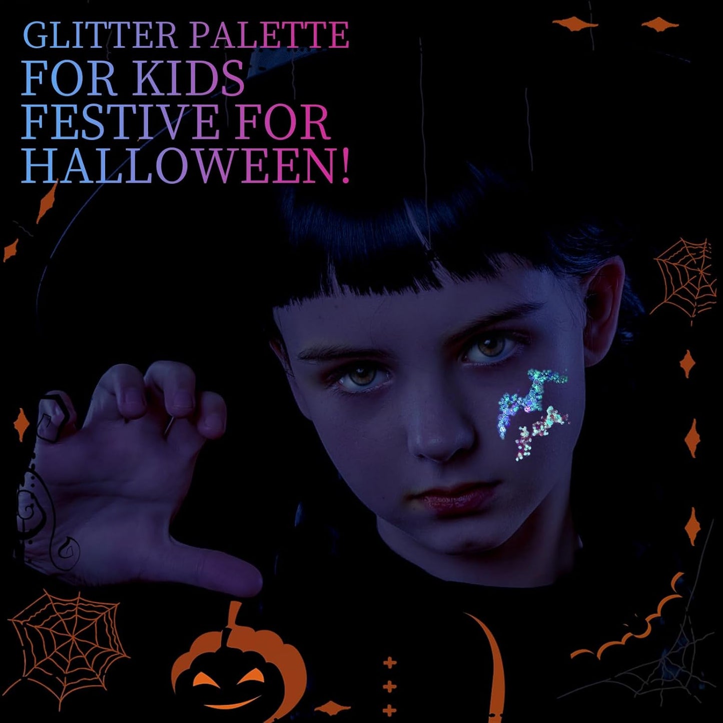 FANDAMEI Glow in The Dark Glitter, 2 Glitter Gel Palette 18 Grids Face Body Hair Glitter for Glow in The Dark Glitter Makeup, Face Glitter for Kids Women for Halloween Rave Concert Face Paint