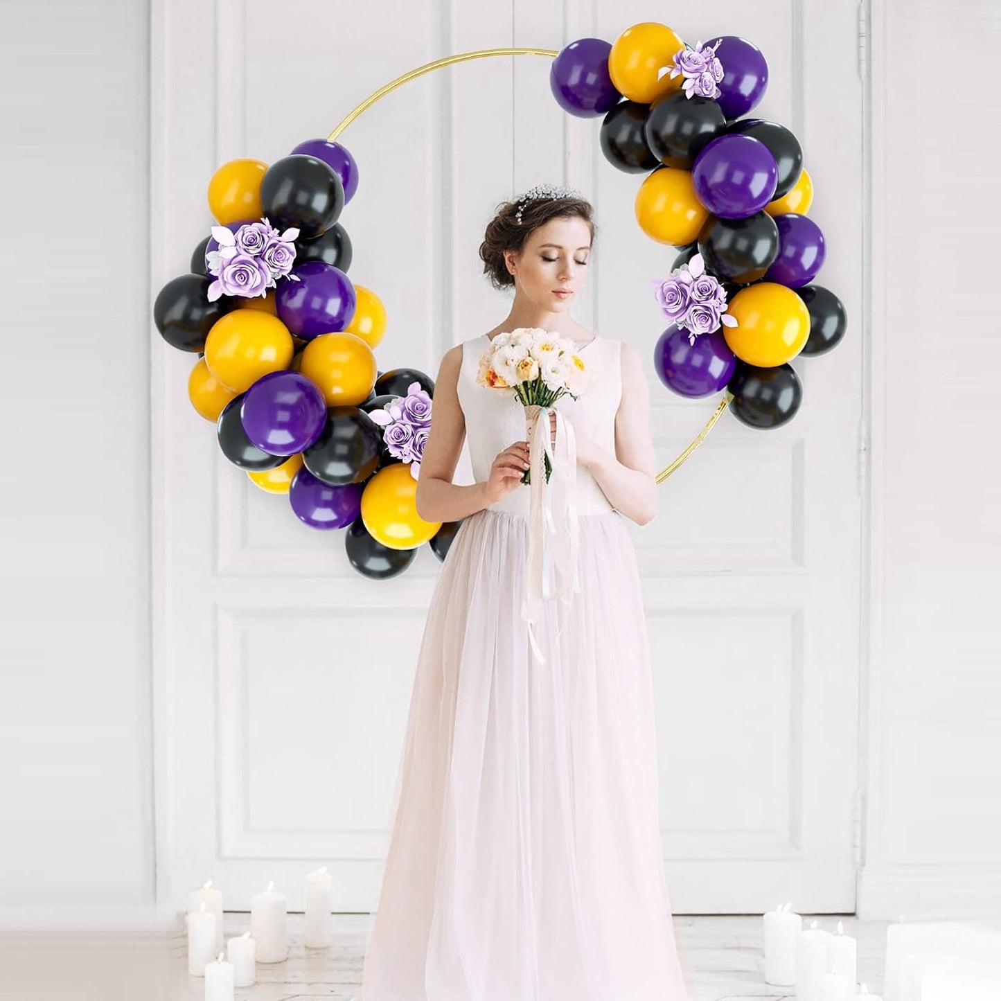 Purple, Black, Yellow 50PCS Latex Balloons for Birthday, Wedding, Baby Shower, Engagement, DIY Hula Hoop Arch Decoration