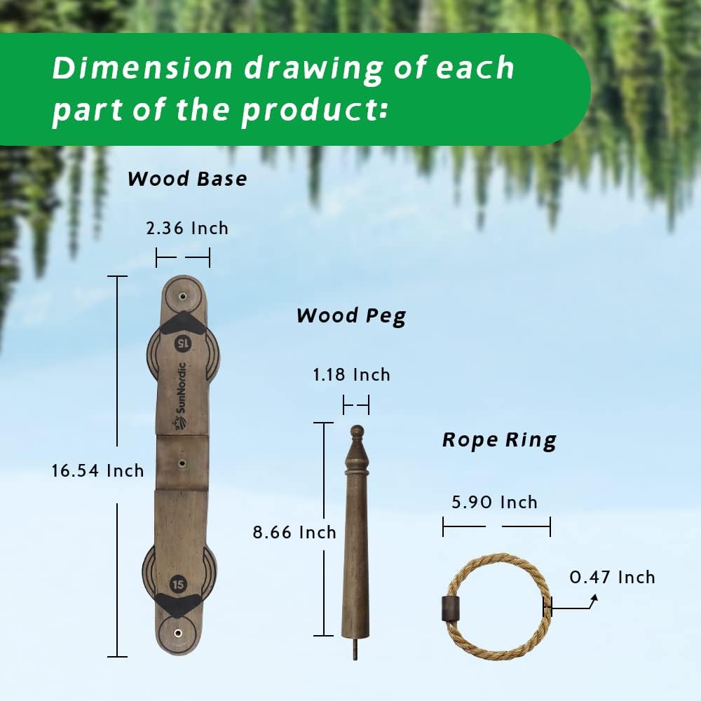 Wooden Ring Toss Game Set, Backyard Beach Camping Game with Toss Rings & Portable Carrying Bag, Outdoor Lawn & Yard Games for Kids, Adults & Family