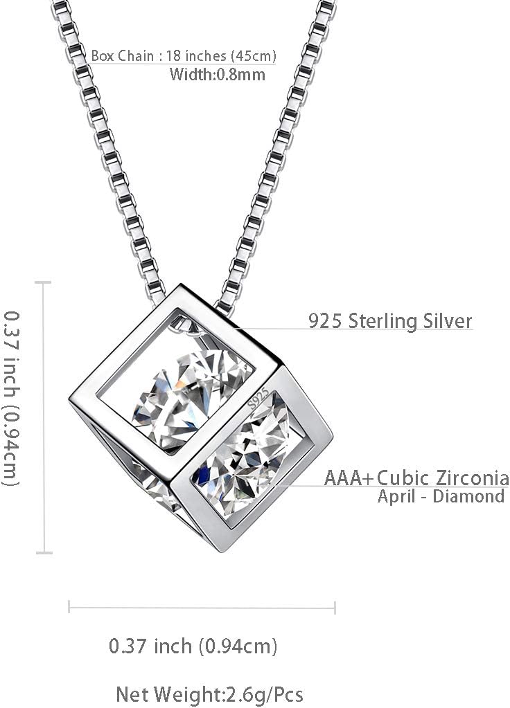 Aurora Tears Birthstone Necklace/Earring 925 Sterling Silver Women Cross/3D Cube/Cresent Moon Birth Stone Jewelry Mens Birthday Gift Anniversary Present