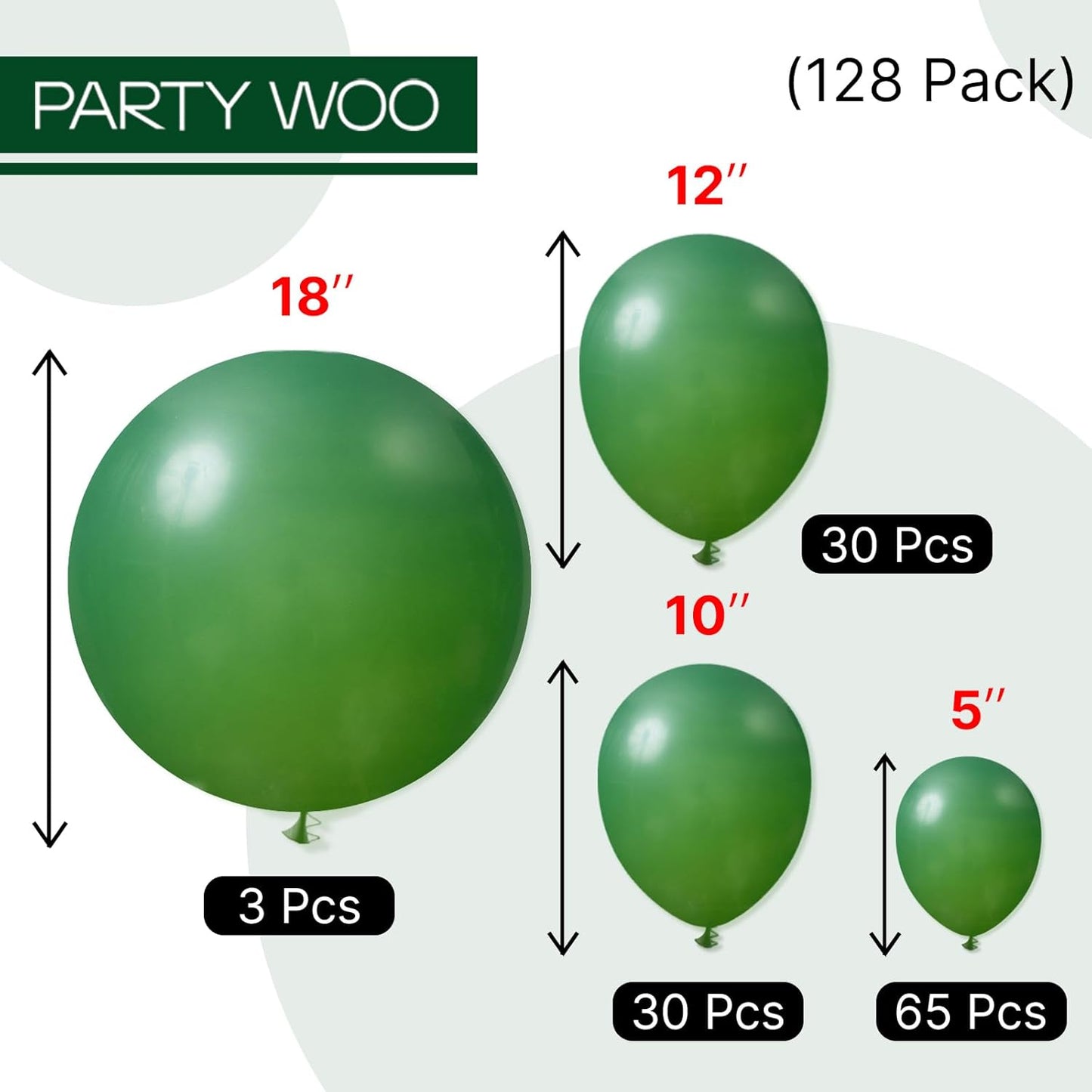 PartyWoo Dark Green Balloons 128 pcs Different Sizes of 18 12 10 5 Inch Hunter Emerald Forest Green Balloon Arch Kit Garland for Graduation Christmas Jungle Birthday Party Decorations Green-Y56