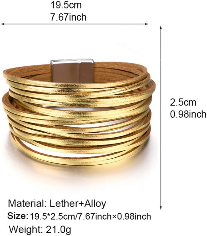 Fesciory Leather Wrap Bracelets for Women, Boho Leopard Multi-Layer Crystal Beads Cuff Bracelet Jewelry