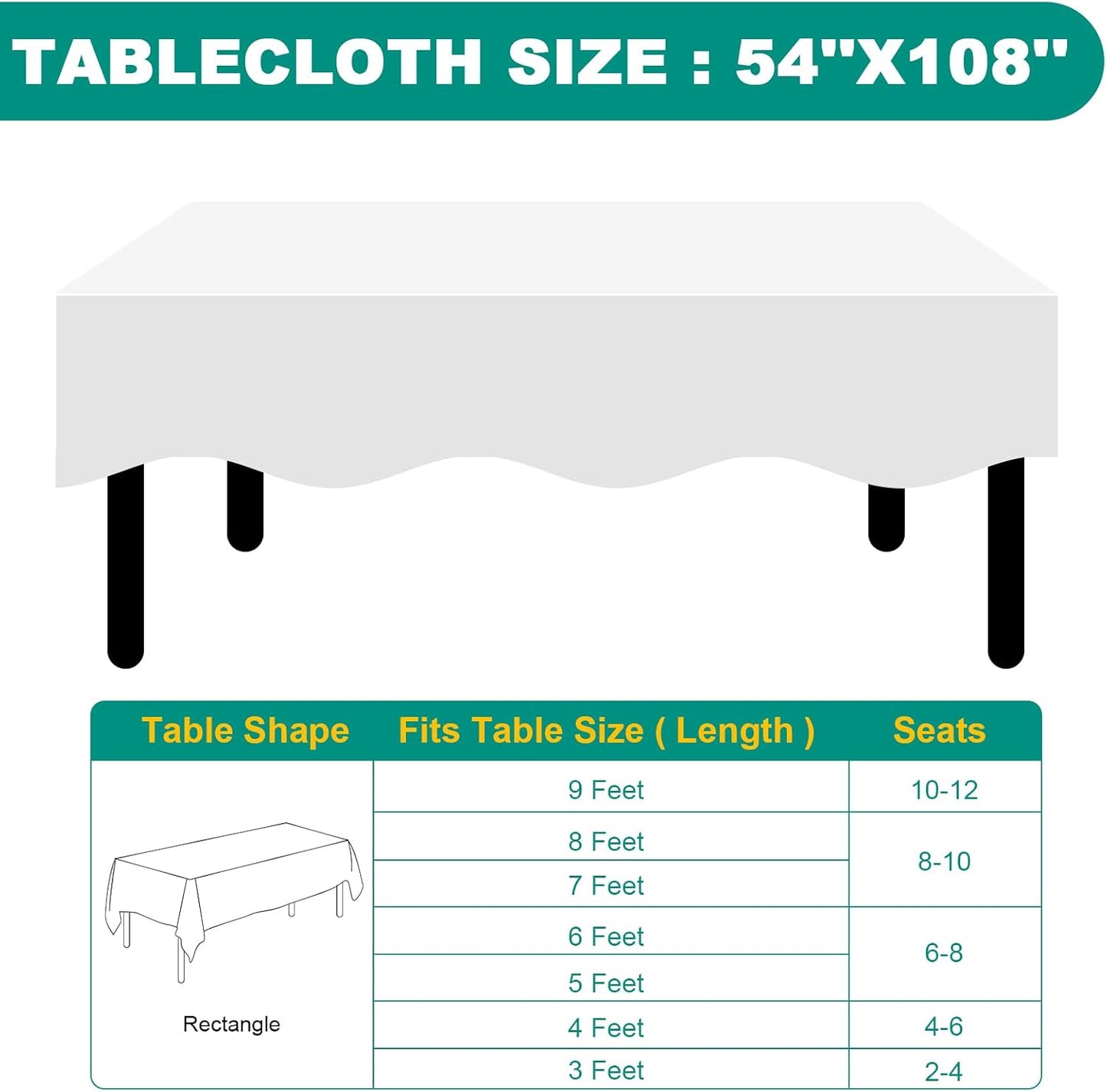 50 Pack White Plastic Table Cloths Disposable, 54 x 108 Inches Plastic Table Cover for Rectangle Tables, Disposable Tablecloth for Dinning, Parties, BBQ, Wedding, Outdoor