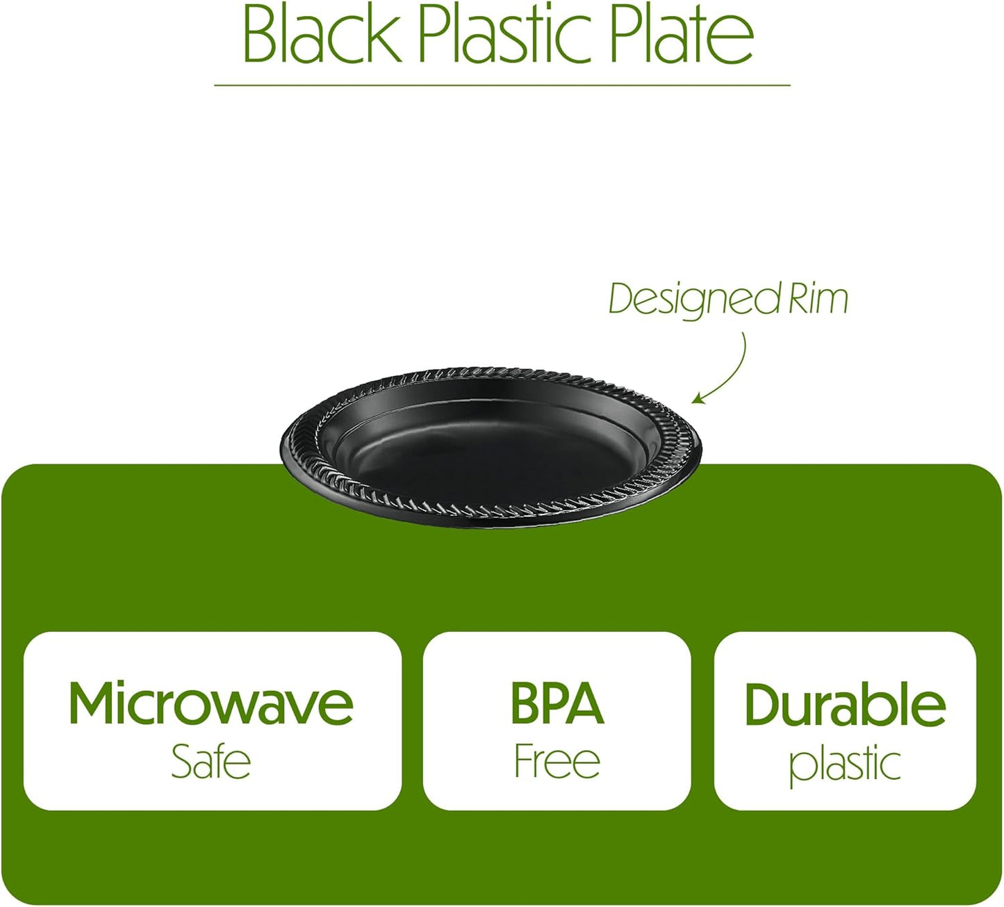 PLASTICPRO 200 PCS Black Plastic Plates Light Weight 6 Inch Plastic Dessert Plates Black Plates Disposable for Party and Wedding